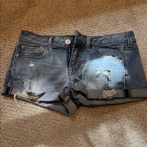 Express Blue Distressed Jean Shorts